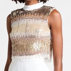 NWT Elisabetta Franchi Gold Sequin beaded open back Sleeveless Blouse sz40 (Med)